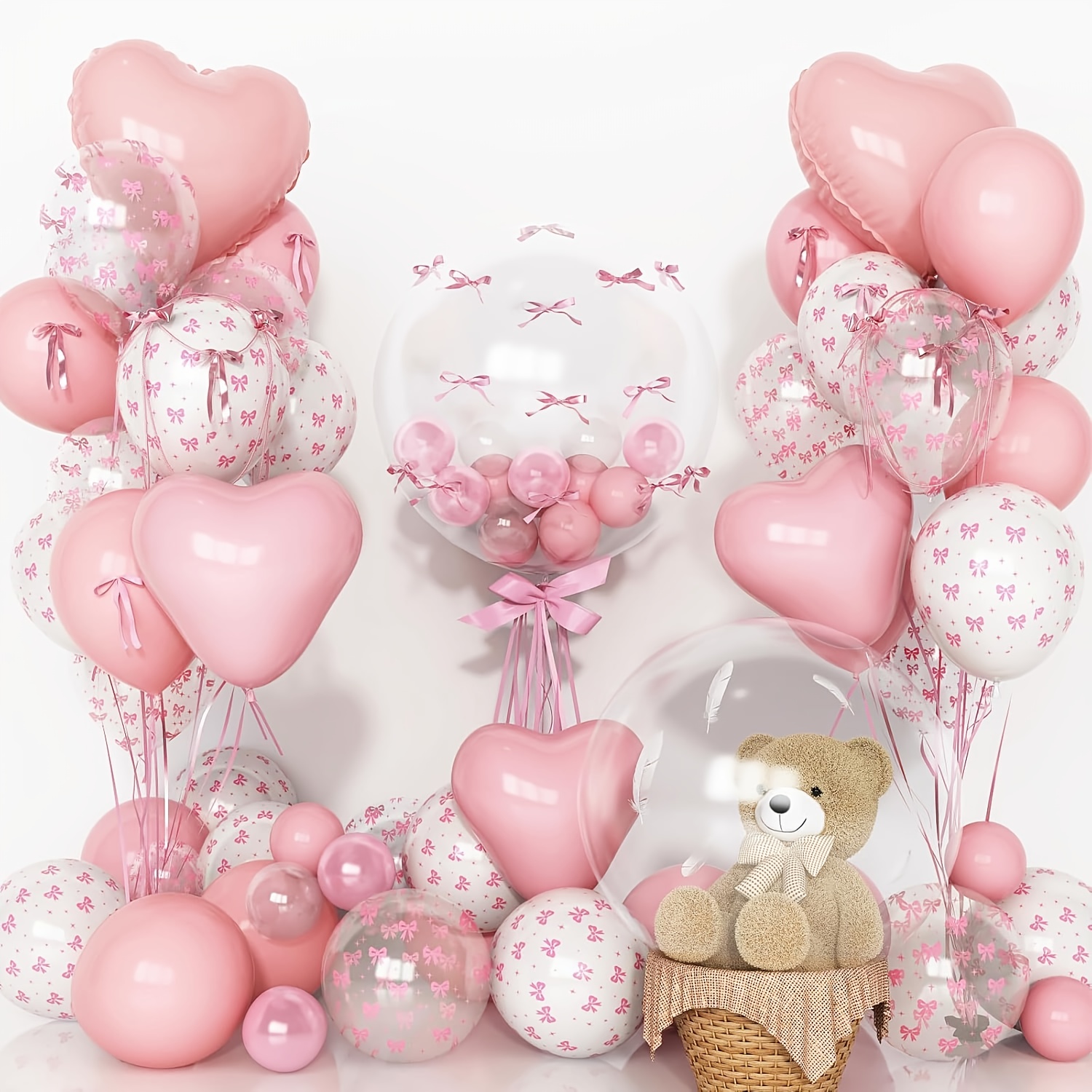 Wedding Supply Bulk - 34pcs Clear Bow Heart Foil Latex